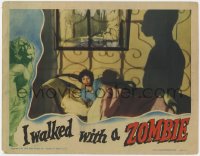 1f240 I WALKED WITH A ZOMBIE LC 1943 Lewton & Tourneur, Frances Dee in bed by Darby Jones' shadow!