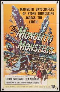 1f132 MONOLITH MONSTERS 1sh 1957 classic Reynold Brown sci-fi art of living skyscrapers!