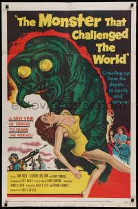 1f134 MONSTER THAT CHALLENGED THE WORLD 1sh 1957 great art of the creature & its female victim!