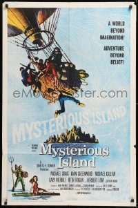 1f137 MYSTERIOUS ISLAND 1sh 1961 Ray Harryhausen, Jules Verne sci-fi, cool hot-air balloon image!