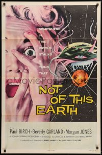 1f141 NOT OF THIS EARTH 1sh 1957 classic close up art of screaming Beverly Garland & alien monster!