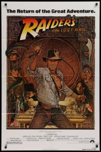 1f148 RAIDERS OF THE LOST ARK 1sh R1982 great Richard Amsel art of adventurer Harrison Ford!
