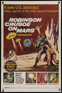 1f150 ROBINSON CRUSOE ON MARS 1sh 1964 cool sci-fi art of Paul Mantee & his man Friday!