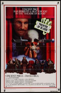 1f165 THEATRE OF BLOOD 1sh 1973 great art of Vincent Price holding bloody skull w/dead audience!