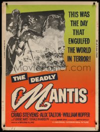 1g081 DEADLY MANTIS 30x40 1957 art of soldiers attacking giant insect by Washington Monument, rare!