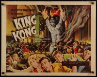 1g126 KING KONG 1/2sh R1956 full-color art of top cast fleeing ape by flames, like 1933 6-sheet!