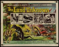 1g127 LAND UNKNOWN style A 1/2sh 1957 a paradise of hidden terrors, great art of dinosaurs by Sawyer!