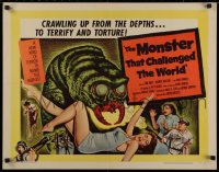 1g129 MONSTER THAT CHALLENGED THE WORLD 1/2sh 1957 great artwork of creature & its female victim!