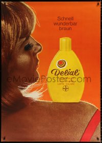 1h054 DELIAL 36x50 Swiss advertising poster 1969 lotion on sexy tanned woman, cool close-up!