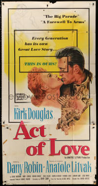 1j232 ACT OF LOVE 3sh 1953 Kirk Douglas is wanted for desertion, Dany Robin for questioning!