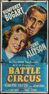 1j244 BATTLE CIRCUS 3sh 1953 great close up artwork of Humphrey Bogart & pretty June Allyson!