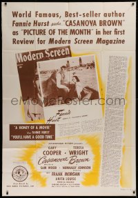 1j006 CASANOVA BROWN 40x60 1944 Gary Cooper & Wright reviewed by Fannie Hurst in Modern Screen!