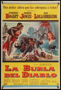 1j086 BEAT THE DEVIL Argentinean 1953 art of Humphrey Bogart with sexy Gina Lollobrigida & Jennifer Jones!