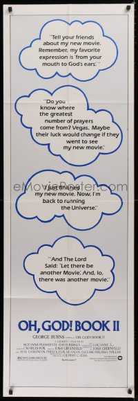 1j018 OH, GOD! BOOK II door panel 1980 George Burns, great image of taglines in clouds!
