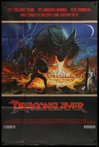 1j075 DRAGONSLAYER English 40x60 1981 Bysouth fantasy art of Peter MacNicol & dragon, rare!