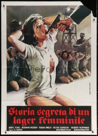 1j715 BAMBOO HOUSE OF DOLLS Italian 1p 1976 wild Piovano art of female prisoner with gun in mouth!