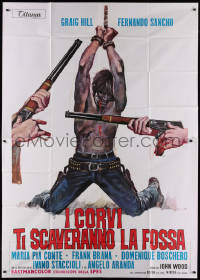 1j515 AND THE CROWS WILL DIG YOUR GRAVE Italian 2p 1972 spaghetti western art of bound man tortured!