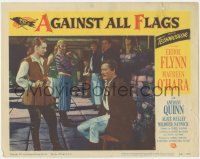 1k209 AGAINST ALL FLAGS LC #7 1952 Maureen O'Hara & others question Errol Flynn tied on chair!