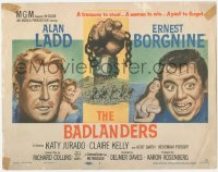 1k016 BADLANDERS TC 1958 cool art of Alan Ladd, Ernest Borgnine and shackled fist holding chain!
