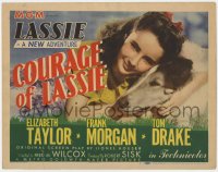1k040 COURAGE OF LASSIE TC 1946 great close up of Elizabeth Taylor hugging the famous canine star!