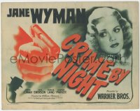 1k041 CRIME BY NIGHT TC 1944 Jerome Cowan, great image of shadowy figure & pretty Jane Wyman!