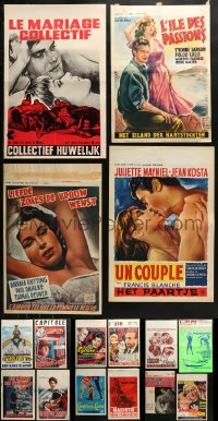 1m043 LOT OF 16 FORMERLY FOLDED BELGIAN POSTERS 1950s-1980s images from a variety of movies!