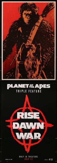 1m057 LOT OF 13 UNFOLDED TWO-SIDED PLANET OF THE APES TRIPLE FEATURE MINI POSTERS 2017 cool art!