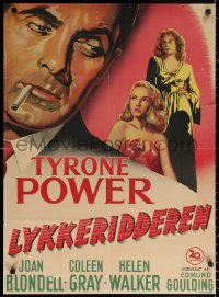 1p005 NIGHTMARE ALLEY Danish 1949 art of Tyrone Power with cigarette, Joan Blondell, Coleen Gray