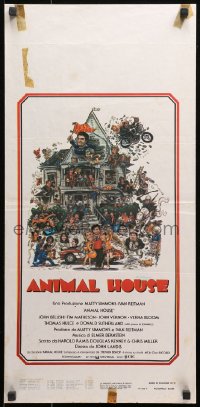1p738 ANIMAL HOUSE Italian locandina R1980s John Belushi, Landis classic, art by Rick Meyerowitz!