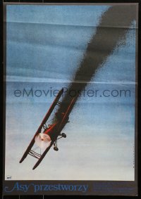 1p079 ACES HIGH Polish 19x26 1977 Malcolm McDowell, WWI airplane crashing art by Wasilewski!