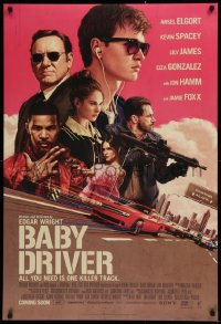 1r465 BABY DRIVER int'l advance DS 1sh 2017 Ansel Elgort in title role, Foxx, artwork by Rory Kurtz!