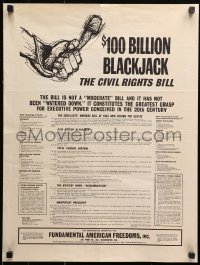1r313 $100 BILLION BLACKJACK 18x23 special poster 1963 against The Civil Rights Bill!