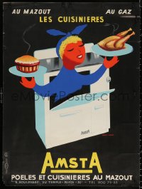 1r199 AMSTA 24x32 French advertising poster 1940s woman holding pie and chicken by Saint-Genies!