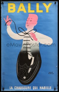 1r201 BALLY 14x23 French advertising poster 1950s cool artwork of show/man by Herve Morvan!