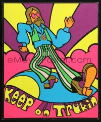 1s027 KEEP ON TRUKIN 14x17 commercial blacklight poster 1972 art of hippie wearing peace sign!