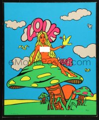 1s028 LOVE PEACE 14x17 commercial blacklight poster 1972 Wilks art of sexy naked woman on mushroom!