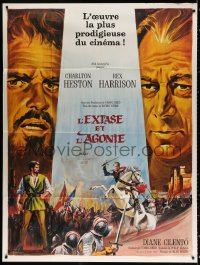 1s559 AGONY & THE ECSTASY roadshow French 1p 1965 Grinsson art of Charlton Heston & Rex Harrison!