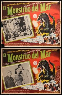 1s161 BEAST FROM 20,000 FATHOMS 8 Mexican LCs R1950s Ray Bradbury, art of monster rampaging city!