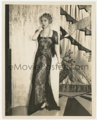 1t145 BEBE DANIELS 8x10 news photo 1931 modeling intricate four-strand pearl necklace & lace gown!