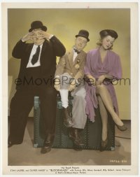 1t014 BLOCK-HEADS color 8x10.25 still 1938 Stan Laurel, Oliver Hardy & Patricia Ellis on trunk!