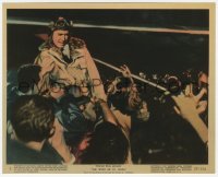 1t048 SPIRIT OF ST. LOUIS color 8x10 still #3 1957 Stewart as Lindbergh surrounded by reporters!