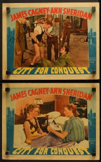 1w834 CITY FOR CONQUEST 2 LCs 1940 images of Ann Sheridan + boxer James Cagney knocks down Steele!