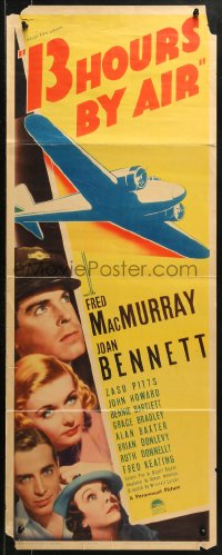 1y001 13 HOURS BY AIR insert 1936 Fred MacMurray, Joan Bennett, Zasu Pitts, ultra-rare!