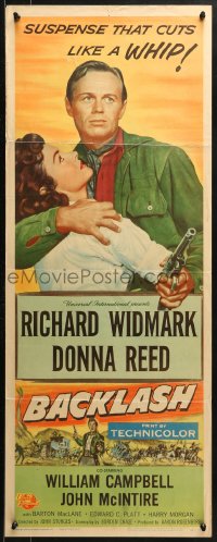 1y024 BACKLASH insert 1956 Richard Widmark holds Donna Reed, suspense that cuts like a whip!
