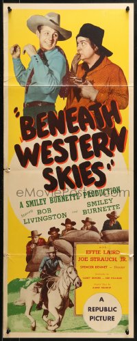 1y028 BENEATH WESTERN SKIES insert 1944 western cowboys Bob Livingston & Smiley Burnette!