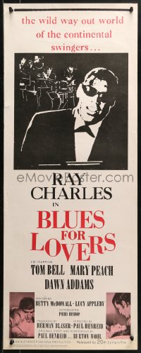 1y044 BLUES FOR LOVERS insert 1966 Ballad in Blue, cool b&w image of Ray Charles playing piano!