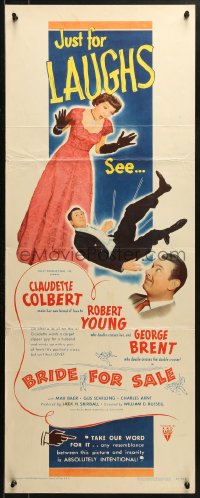 1y049 BRIDE FOR SALE insert 1949 Claudette Colbert caught between Robert Young & George Brent!
