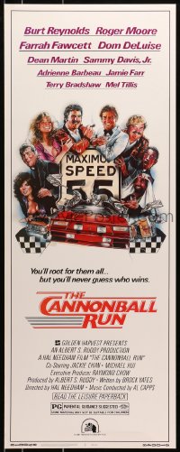 1y059 CANNONBALL RUN insert 1981 Burt Reynolds, Farrah Fawcett, Drew Struzan car racing art!