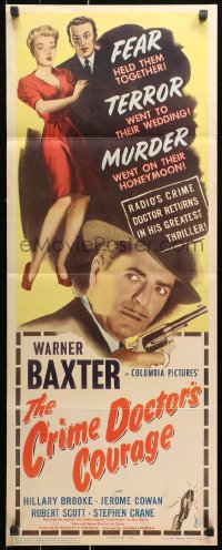 1y076 CRIME DOCTOR'S COURAGE insert 1945 detective Warner Baxter bares hidden secrets, from CBS Radio!