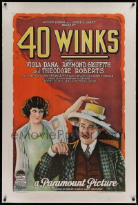 1z005 40 WINKS linen 1sh 1925 stone litho art of pretty Viola Dana & Theodore Roberts, ultra rare!